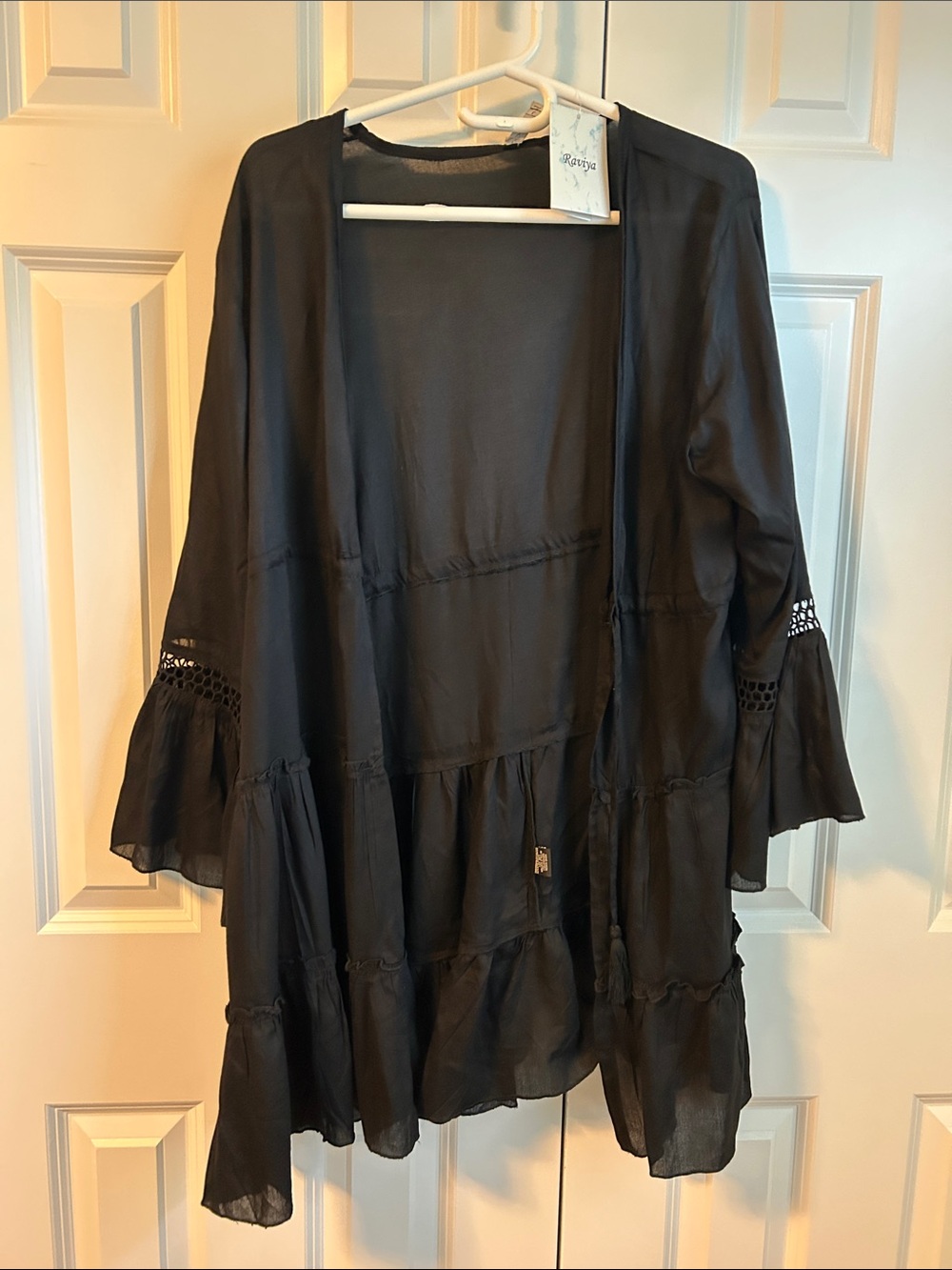 Raviya Black Sheer Tiered Open Front Kimono/cover up